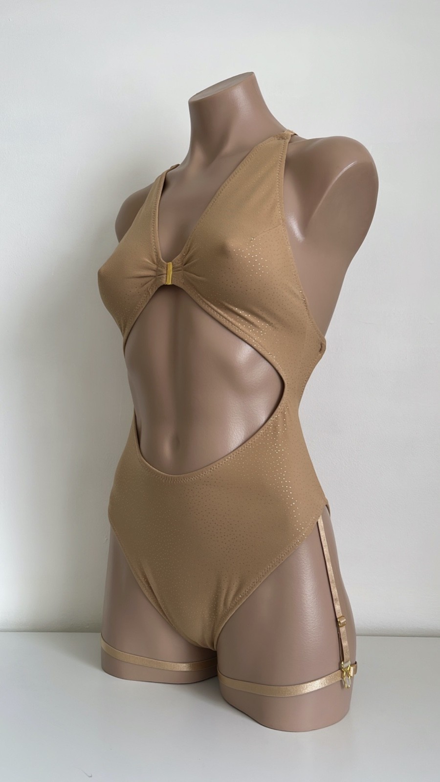 Schminke 🔥 dance wear nude mesh sparkle bodysuit monokini pole-wear one-piece