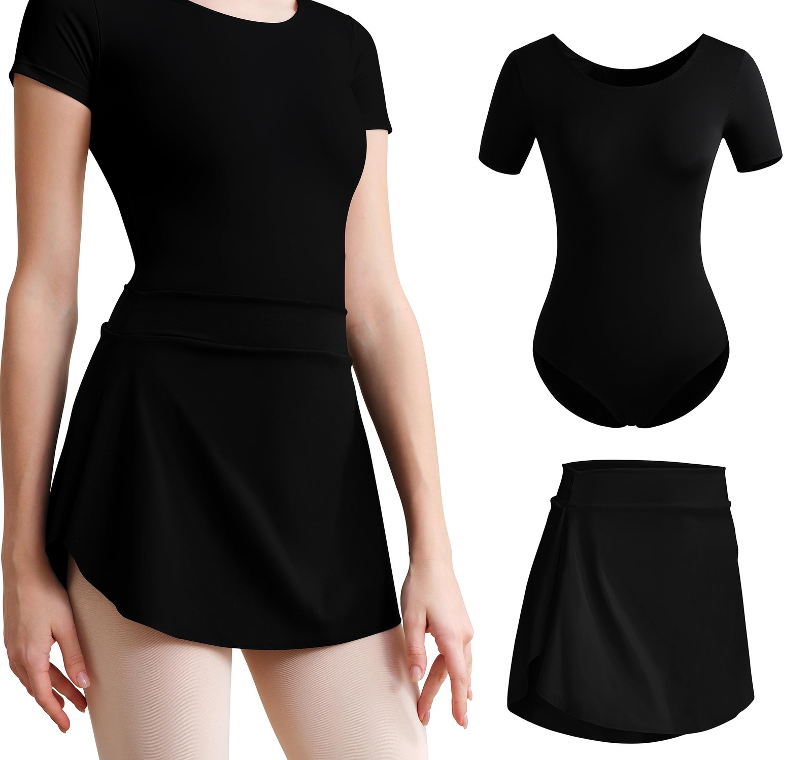 Women’s Team Basic Short Sleeve Dance Leotard with Pull on Ballet Skirt(FT402…