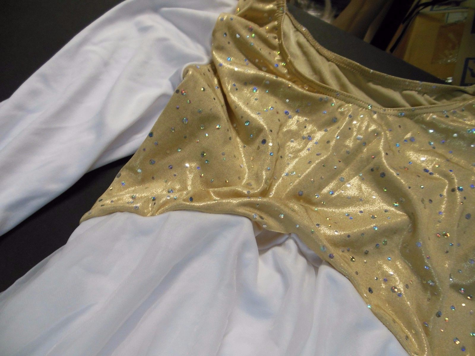 NWOT White Gold Long Sleeve Praise Dance Liturgical small A chiffon overskirt