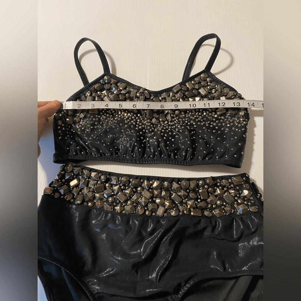 Glamour Dance solo costume mature faux leather studded rocker goth 2 piece LA