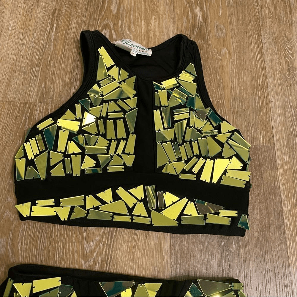 Glamour Green Mosaic Rhinestone 2 Piece Dance Costume Solo Jazz Contemporary SA