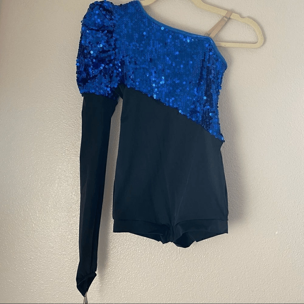 WEISSMAN Balera Dance Costume blue sequin one sleeve jazz acro SQ8098 LC child