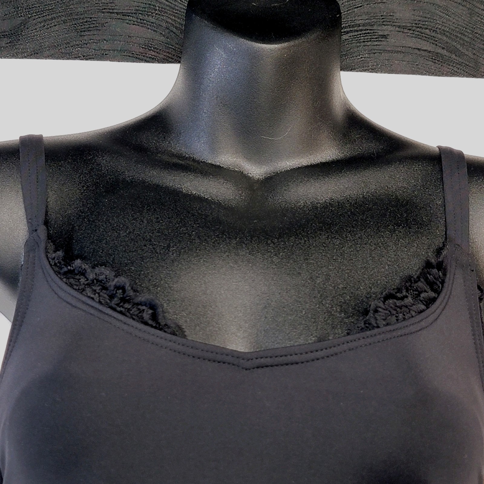 Capezio Encore Leotard BraTek Black Camisole Leotard Vneck Lace Front/Back SZ XS