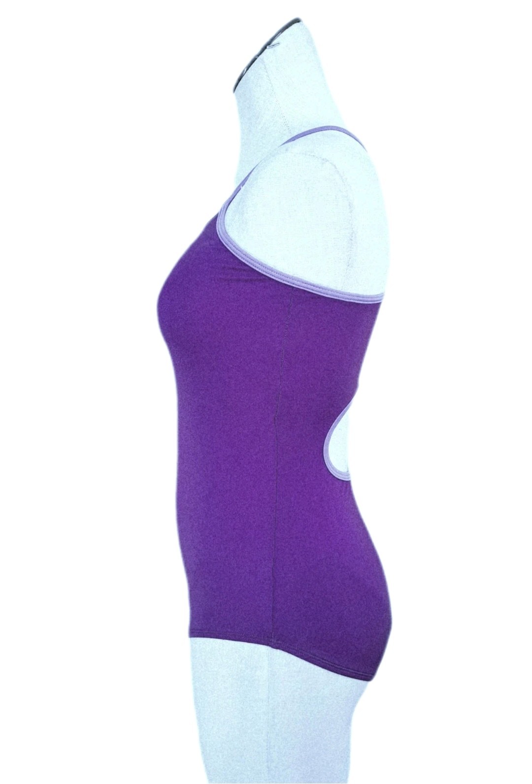 Aja VTG Keyhole Cutout Crossback Tank Leotard Purple Strappy Reversible Strap AM