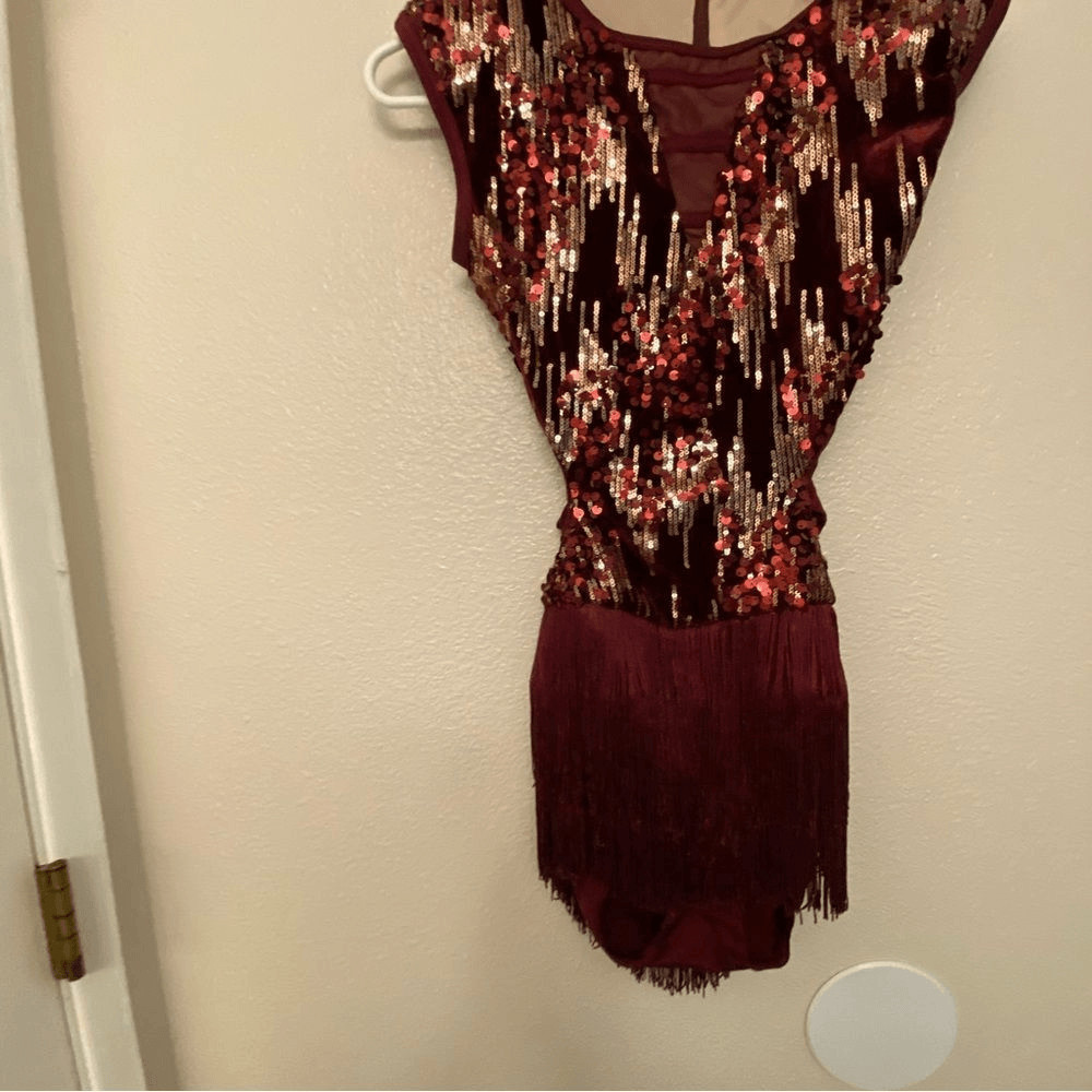 WEISSMAN Elite Dance Costume burgundy red contemporary Belong D13198 SA