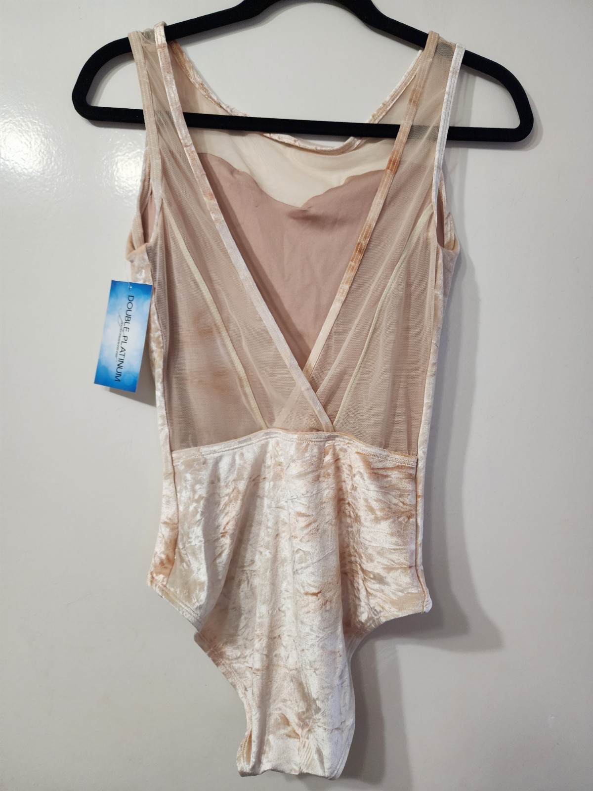 Double Platinum Beige Velvet Mesh Women’s Adult Dance Leotard XL Solid N7963