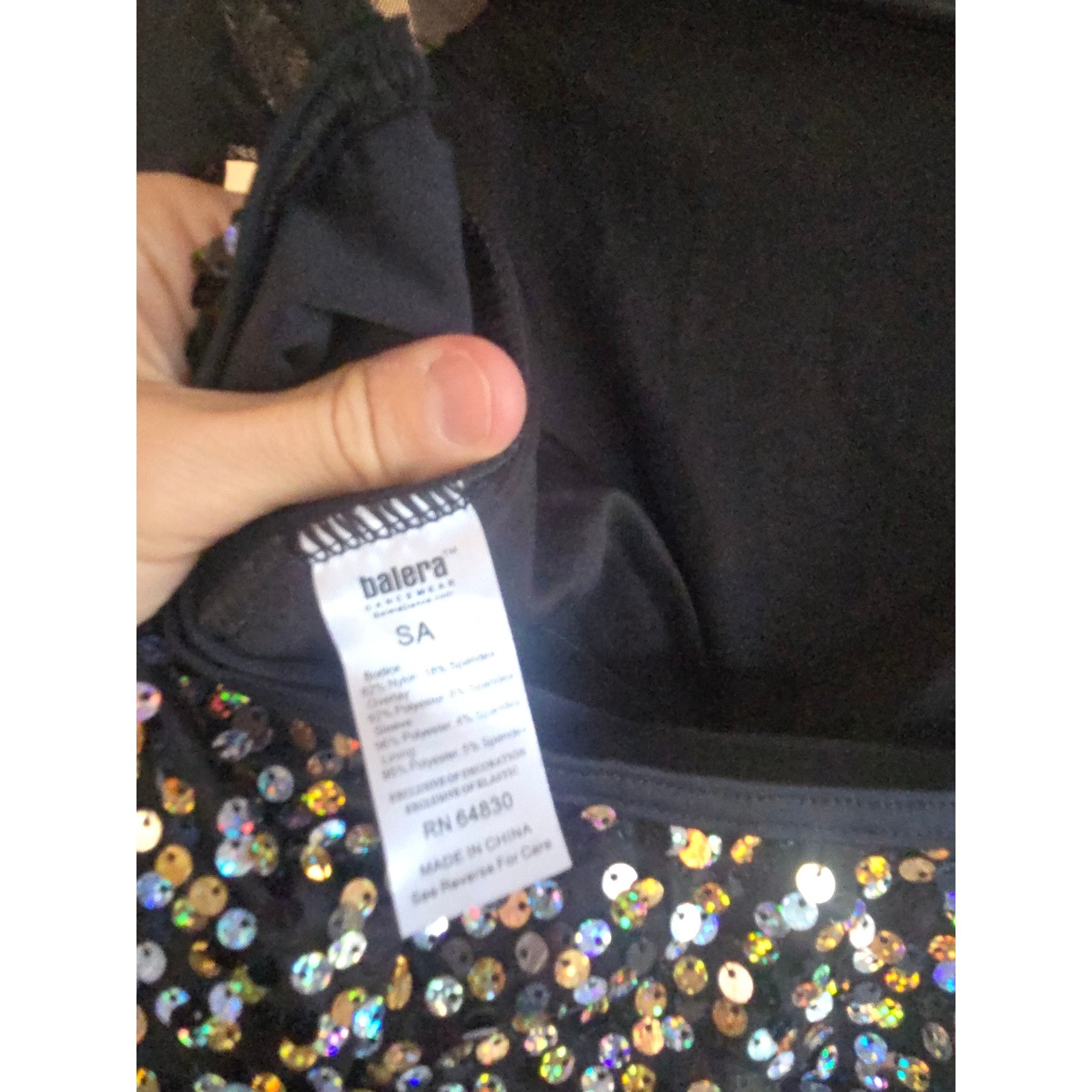 BALERA Women/s Holographic Sequin Mesh Long Sleeve Dance Leotard Black Size S