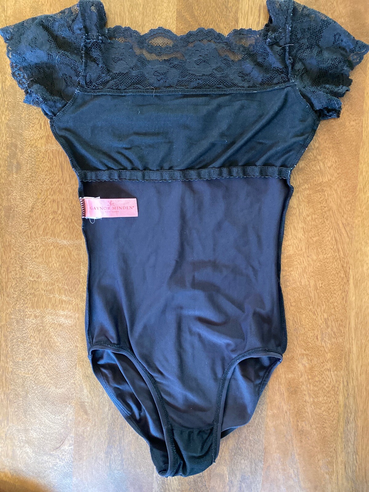 Gaynor Minden Leotard Lace Cap Sleeve Black Bust Lined Size Junior Pre-owned
