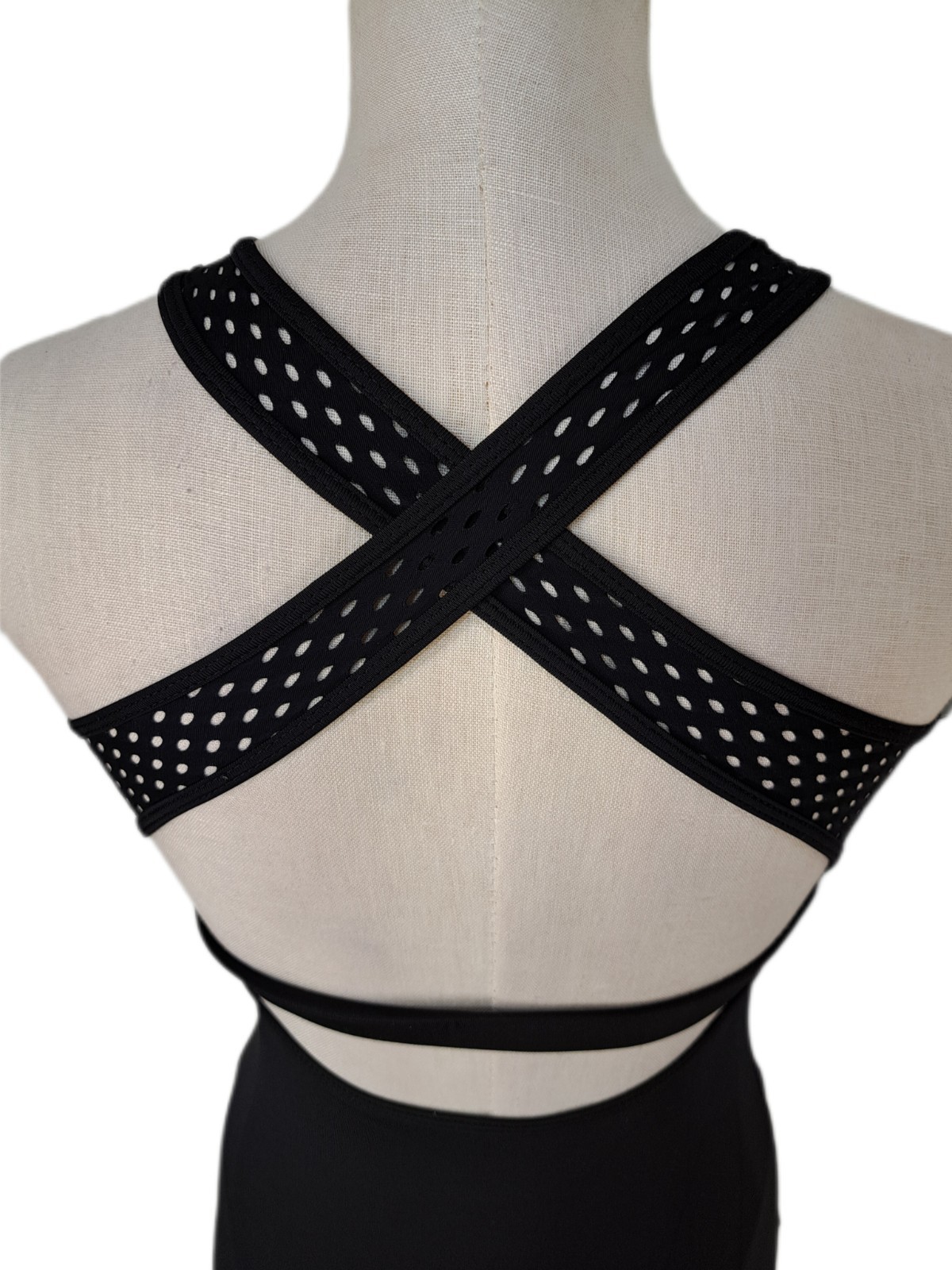 Aja VTG Strappy Crossback Belted Mesh Tank Leotard Black Women’s AS Size S