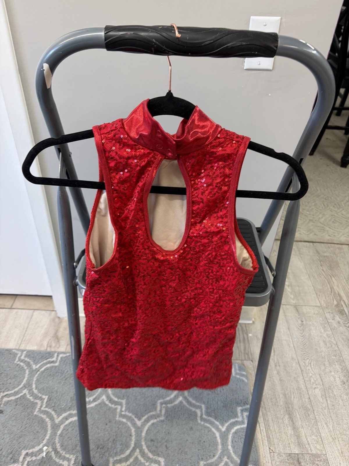 Balera Red Sequin Mock Neck Dance tank top Size MA