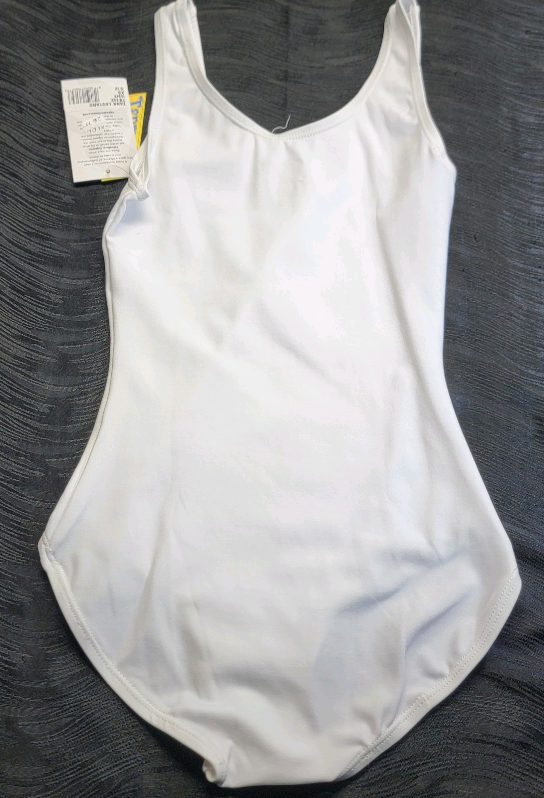 Capezio Team Basics Tank Leotard White Scoop Front & Back Neckline SZ XSA