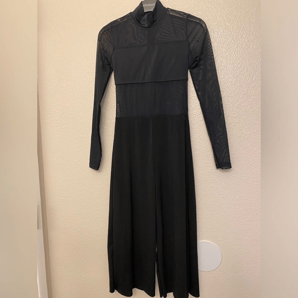 WEISSMAN Balera Dance Costume black wide leg Unitard Mesh MJ11187 LA adult