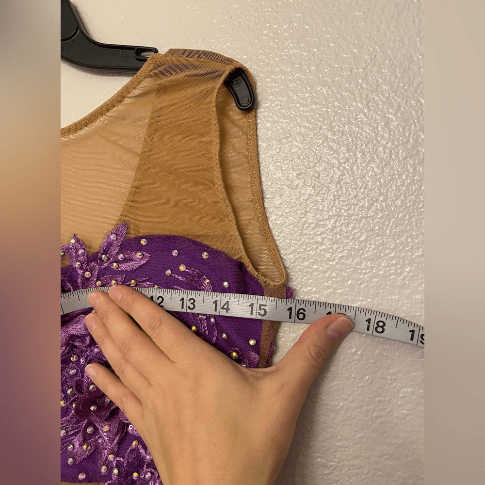 Custom Solo lyrical embellished rhinestone Dance Costume purple leotard dress MA