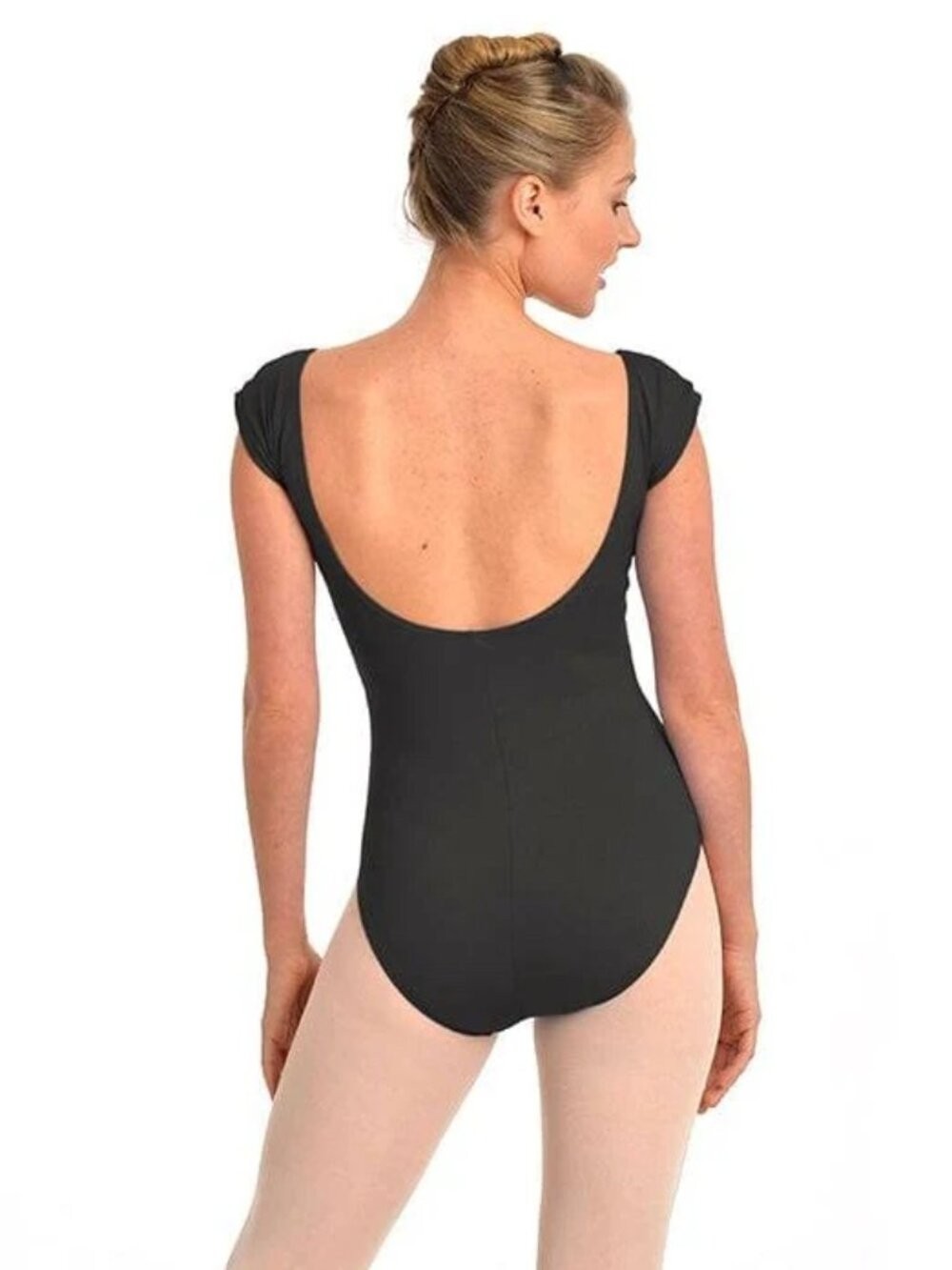 Gaynor Minden Black Cap Sleeve Leotard Bodysuit – Small
