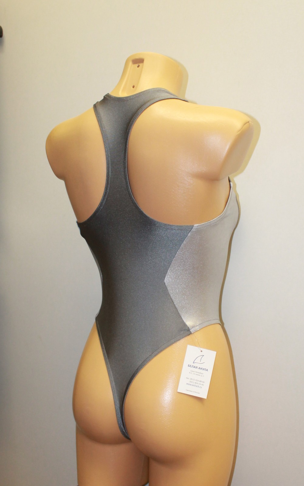 Women Thong One-piece Leotard 202-20 Racerback Gray Spandex Size L