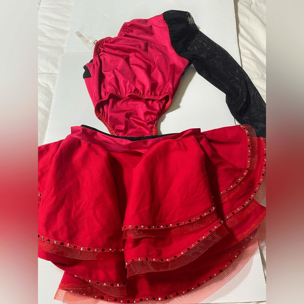Kelle dance costume black red leotard skirt 2 piece CHASING STARS 5341 MA adult