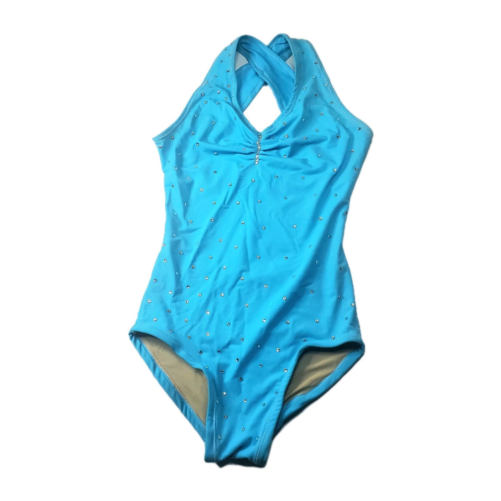 Vintage TK Dancewear Bodysuit Womens Small Light Blue 90s Rhinestones USA Made