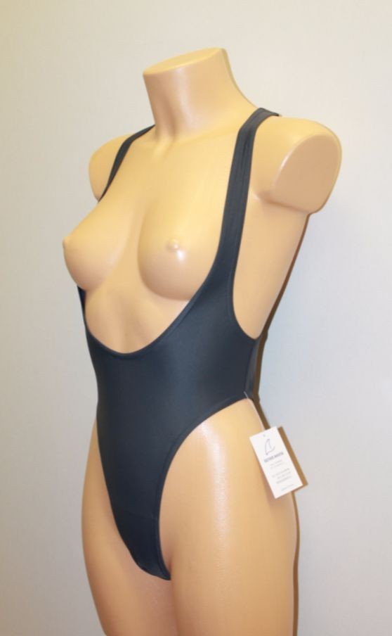 Women Thong One-piece Leotard 202-17 Racerback Open Chest Gray Spandex Size S