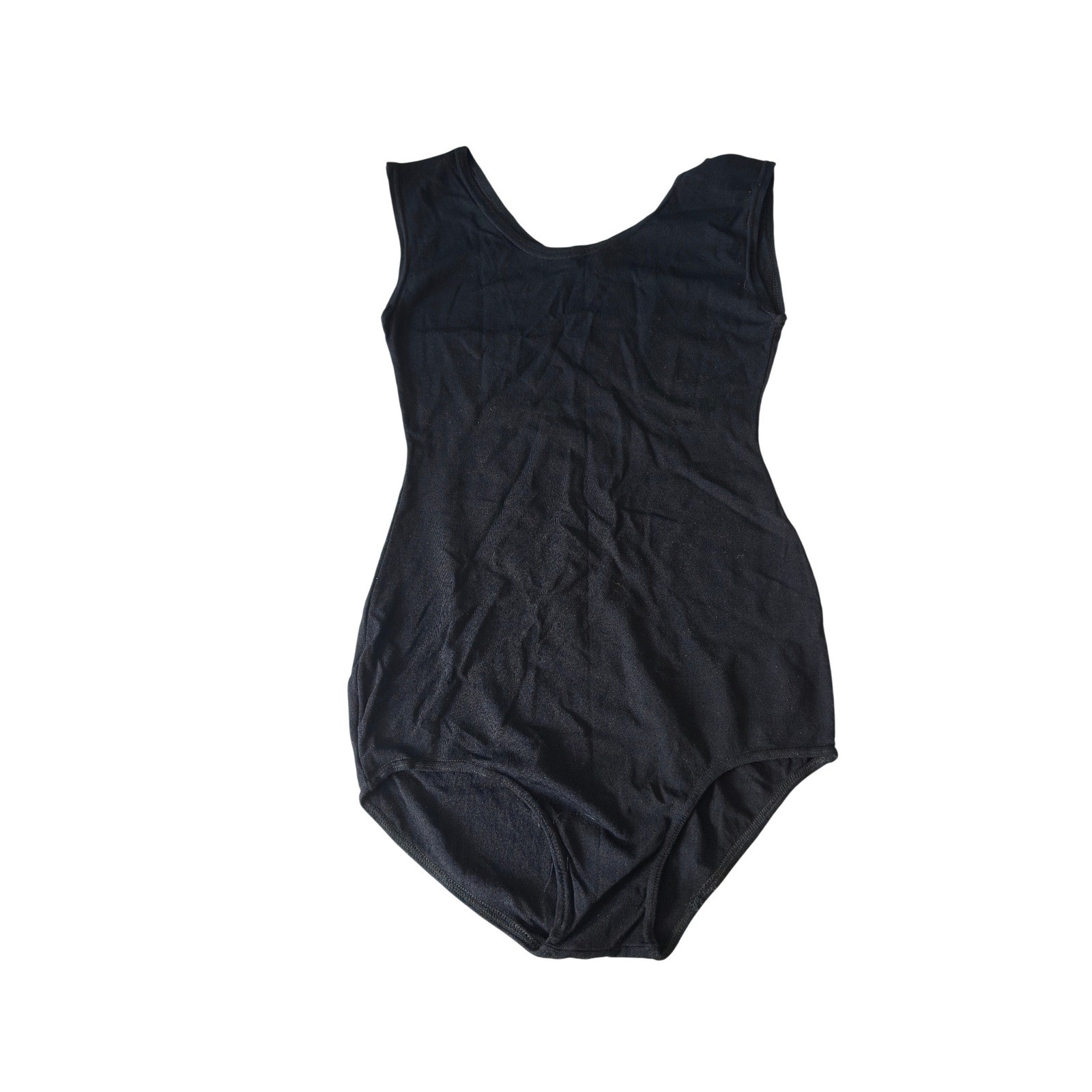 Vintage 60s Danskin Black Sleeveless Scoop Neck Leotard Bodysuit Dance Women Med