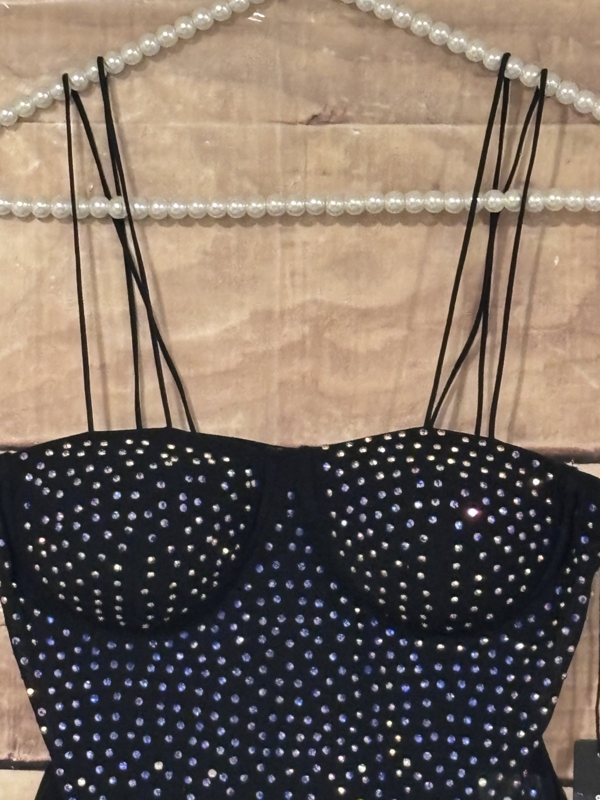 Haute Monde Women M Club Night/Party Leotard Black Rhinestone Molded Wired Cups