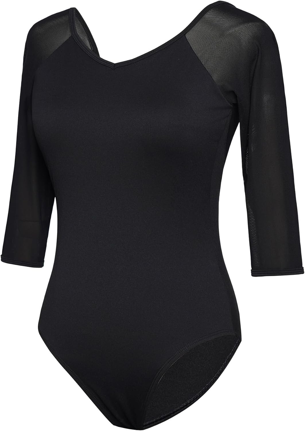 Dance Leotards for Women 3/4 Sleeve Gymnastics Bodysuit Medium, Black