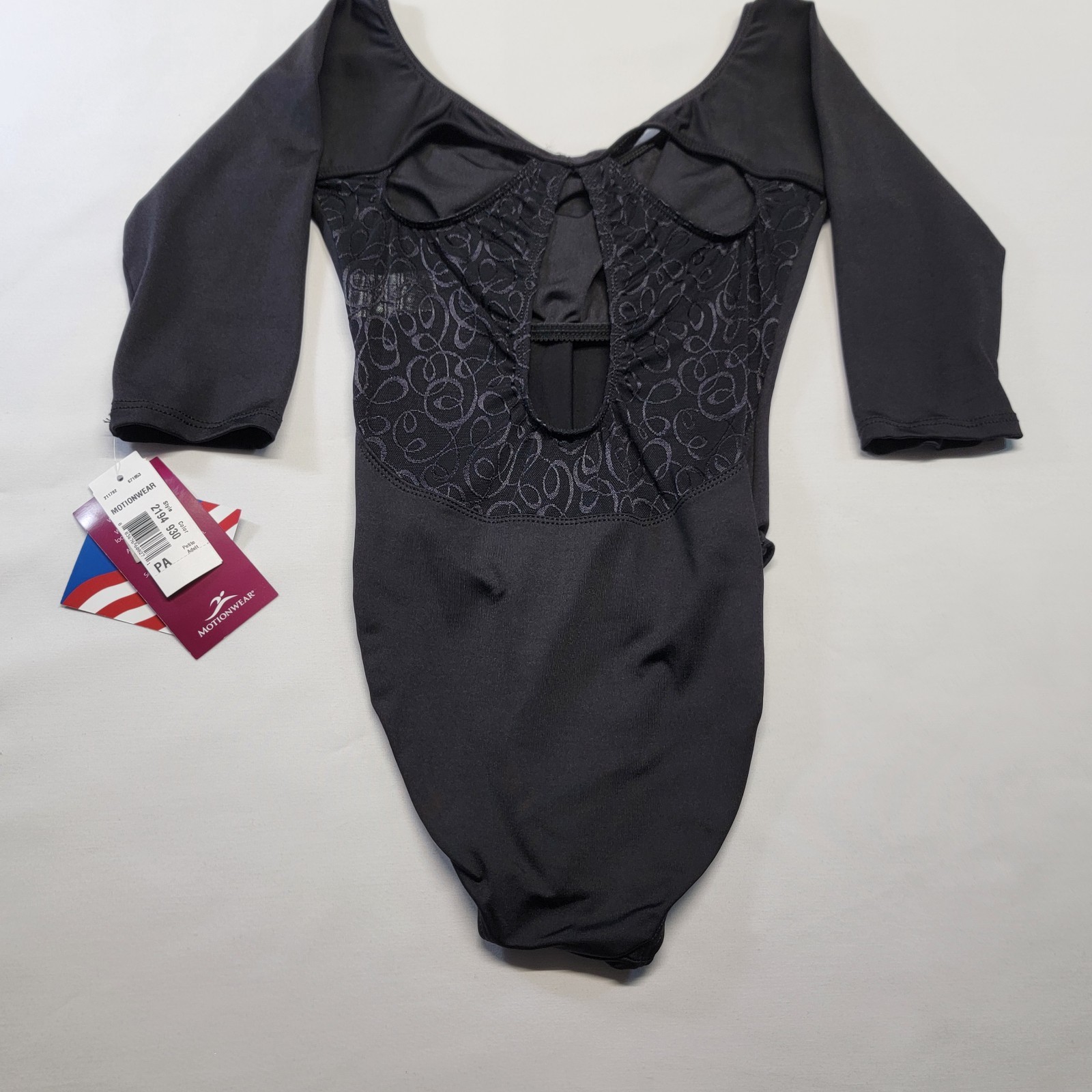 Motionwear Flower Mesh Tank Leotard Black Vertical Keyhole Cutouts Back SZ PA