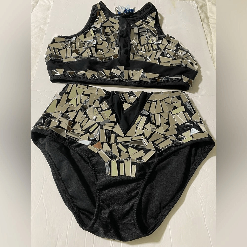 Glamour Green Mosaic Rhinestone 2 Piece Dance Costume Solo Jazz Contemporary XL