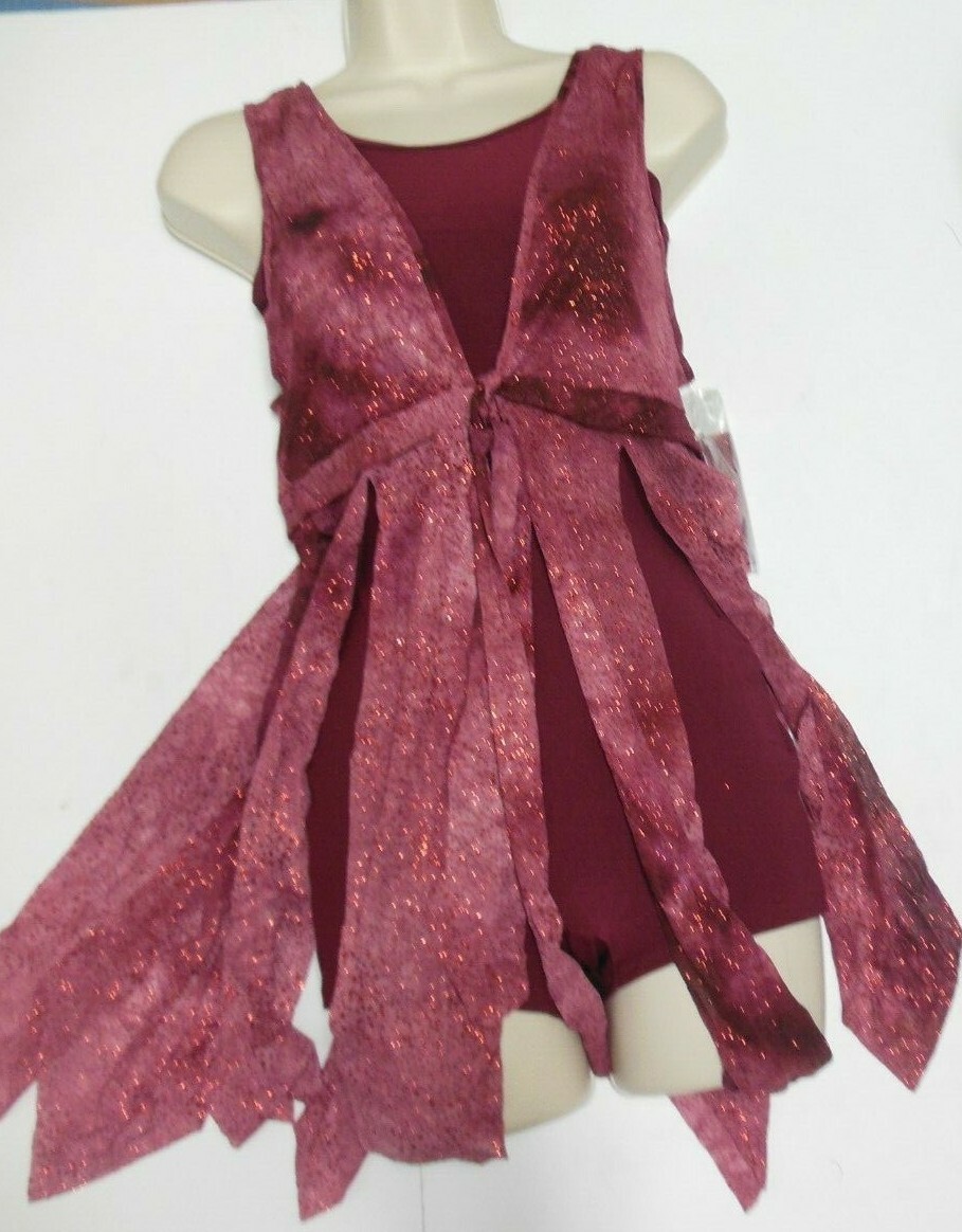 glittered overdress flyers Wine Small adult shorty unitard Dance Costume