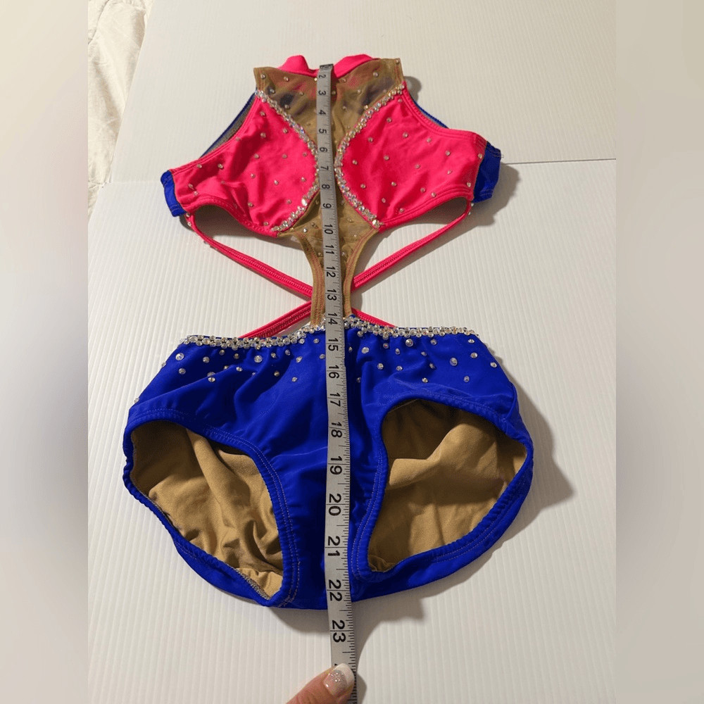 AA Dance Design Solo Dance Costume Neon Pink Blue Rhinestone Illusion Jazz XSA