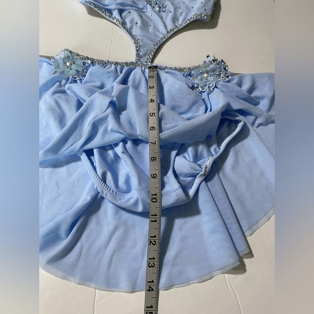 Competition lyrical Custom solo Dance Costume blue illusion Mesh Dress SA adult