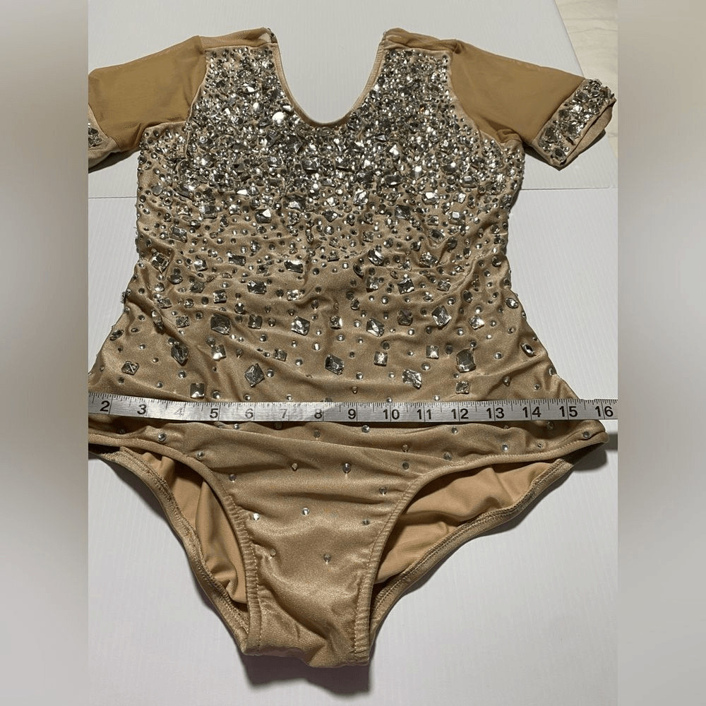 Glamour Solo Crystal Dance Costume Tan Beige Adult LA Nude Illusion Jazz