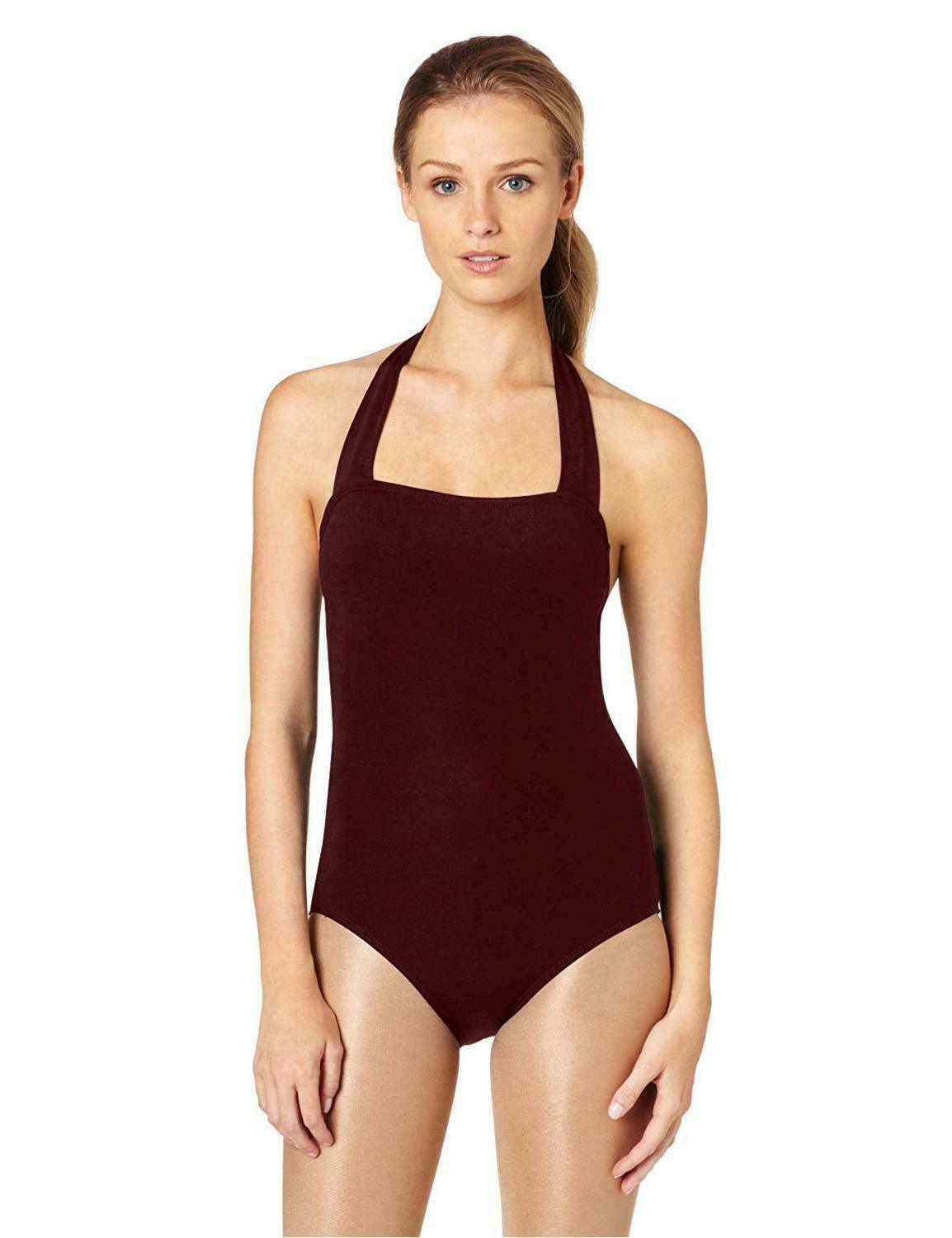 Capezio Women Sleeveless Halter Neck W/ Scoop Back Leotard Top Maroon S,$45 NWT