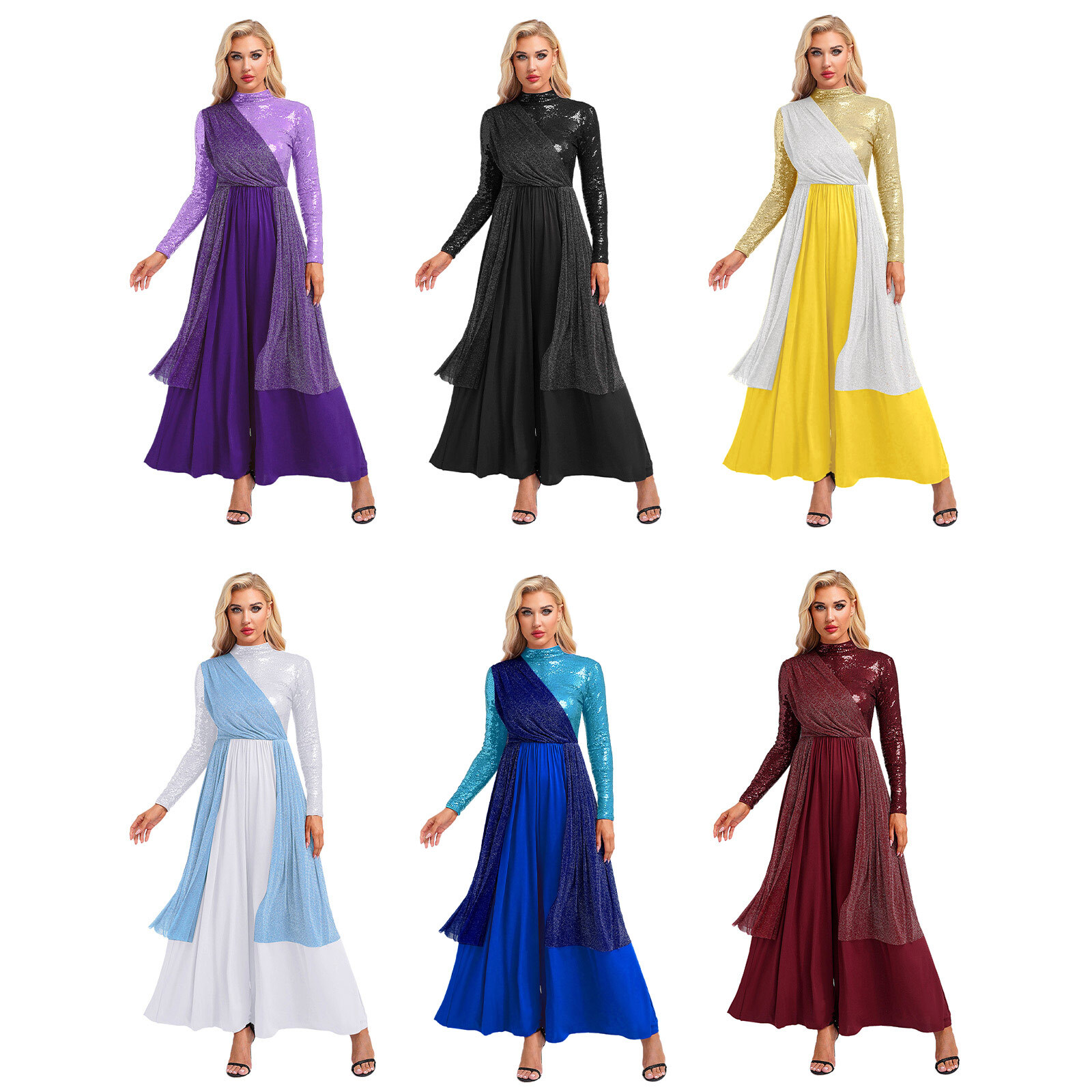 Women Jumpsuit Long Sleeve Bodysuit Shimmery Praise Dance Ballroom Praisewear