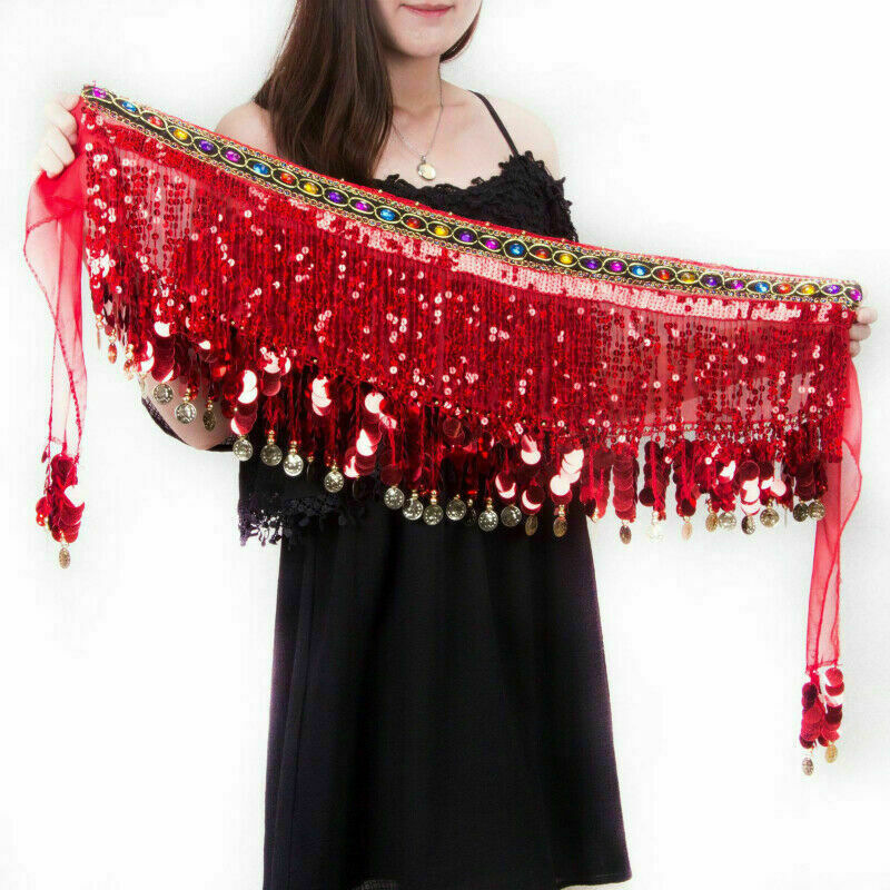 Women Belly Dancing Hip Scarf Wrap Tribal Belt Skirt Chain Fringe Tassel NR9