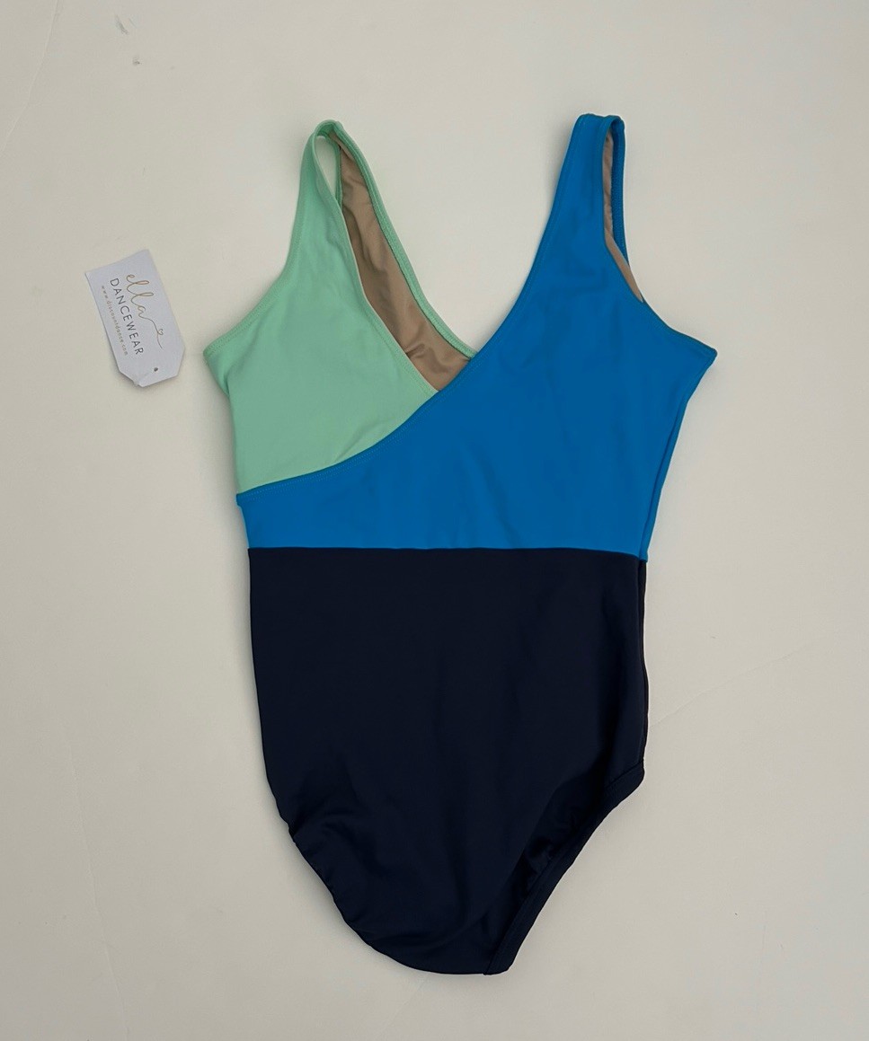 Ella Dancewear Women’s Large Blue Royal Blue Mint Color Block Dance Leotard