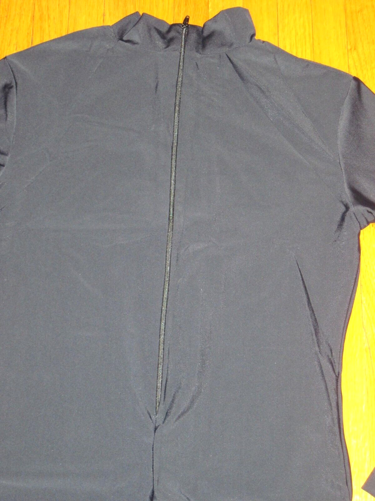 Plus Size Shiny Black Long Sleeve T-Neck Foot Less Unitard Size XL-14-16 New