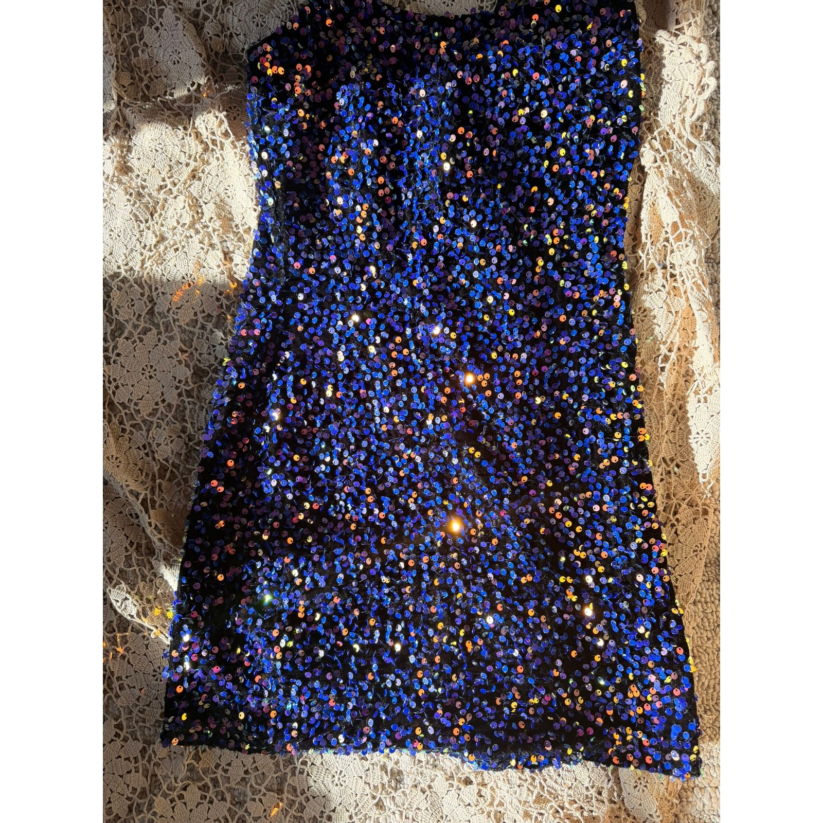 multi color sequined mini dress bodycon stretch S.M