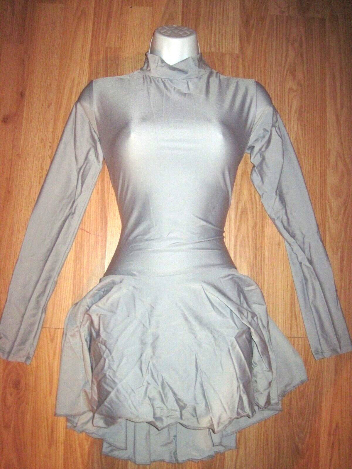 Plus Size Shiny Gray Spandex Leotard Dress Long Sleeve T-Neck Sz 3XL 18-20 New