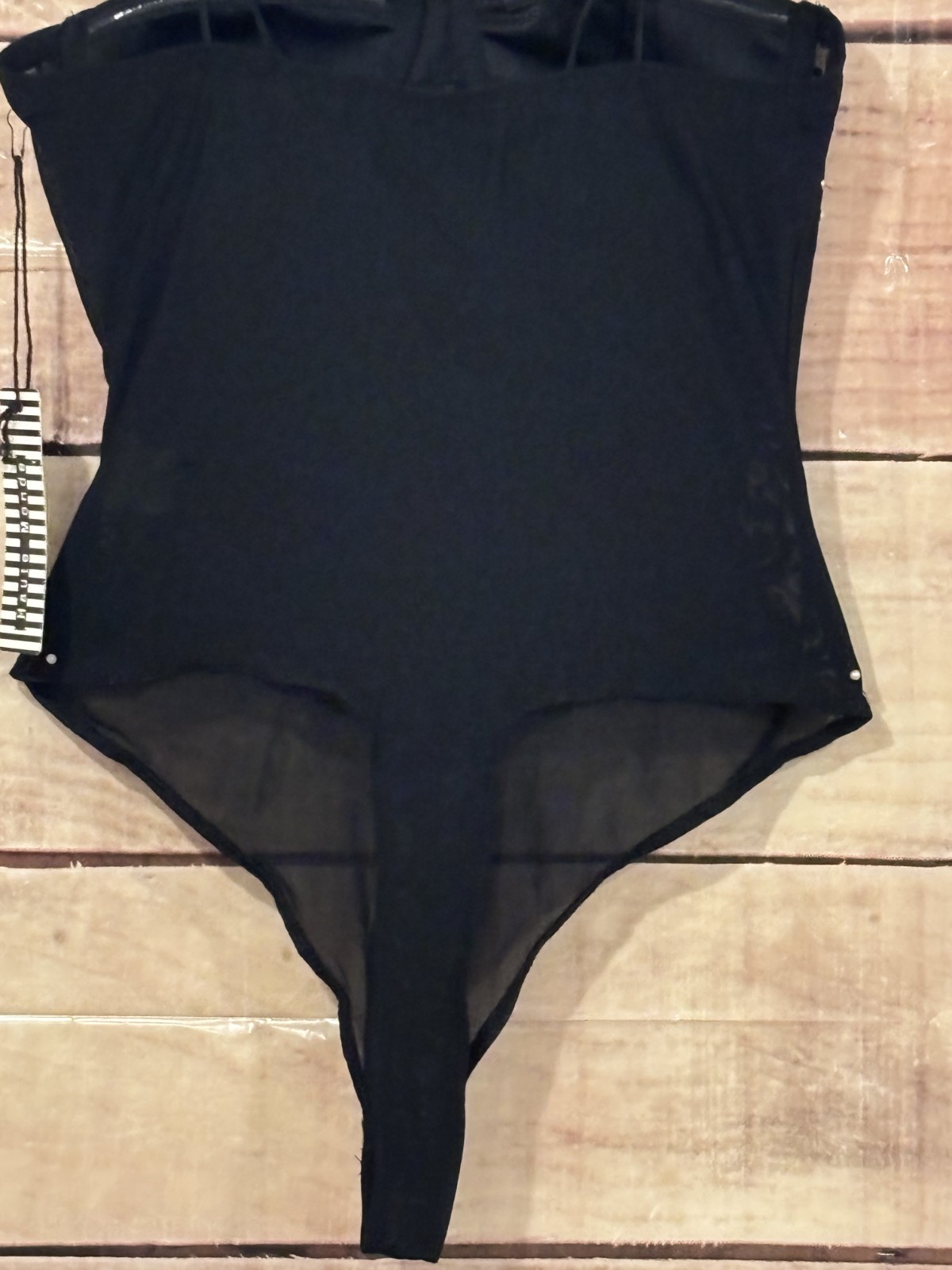 Haute Monde Women M Club Night/Party Leotard Black Rhinestone Molded Wired Cups