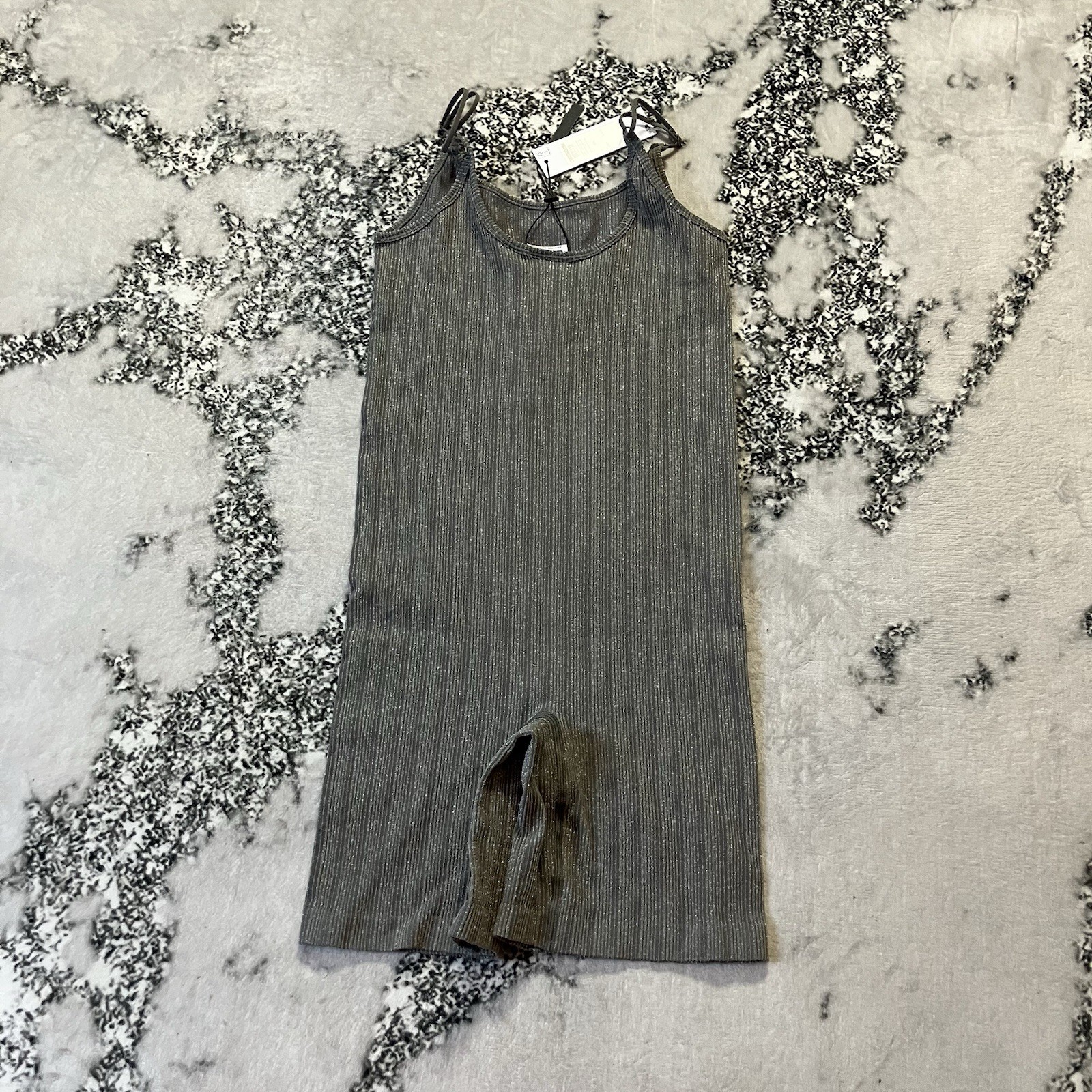 Noisy May Cora Lurex Knit Unitard Womens M/L Gray Metallic Sleeveless NWT