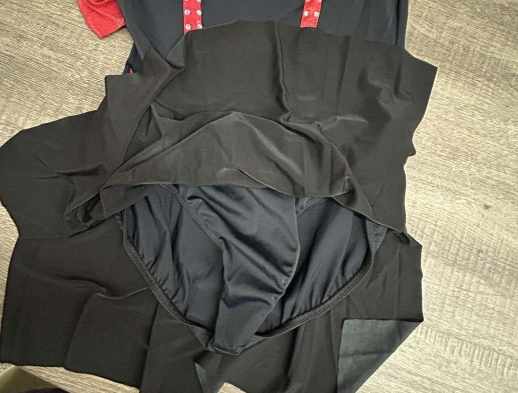 Weissman’s Dance Red Glitter & Black Dance Leotard Halter Dress Size SM Adult