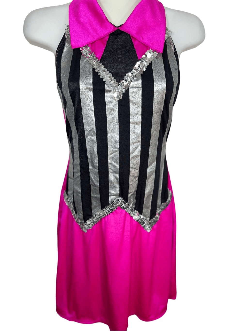 Curtain Call Cabaret Referee Dance Costume Size M Hot Pink Black Striped Necktie
