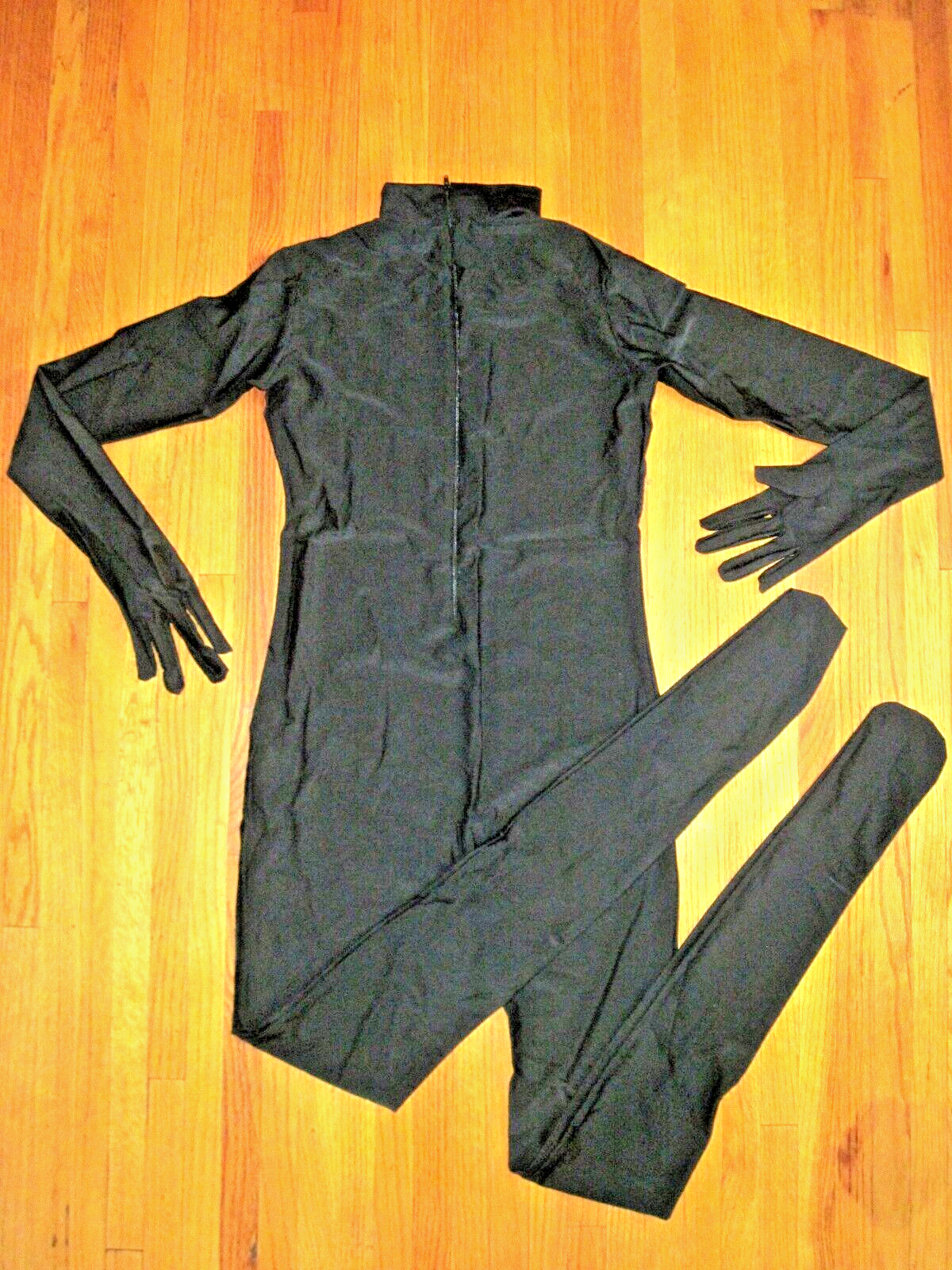 Plus Size Shiny Black Long Sleeve T Neck Footed Unitard W/Hands Sz 2XL-16-18 New