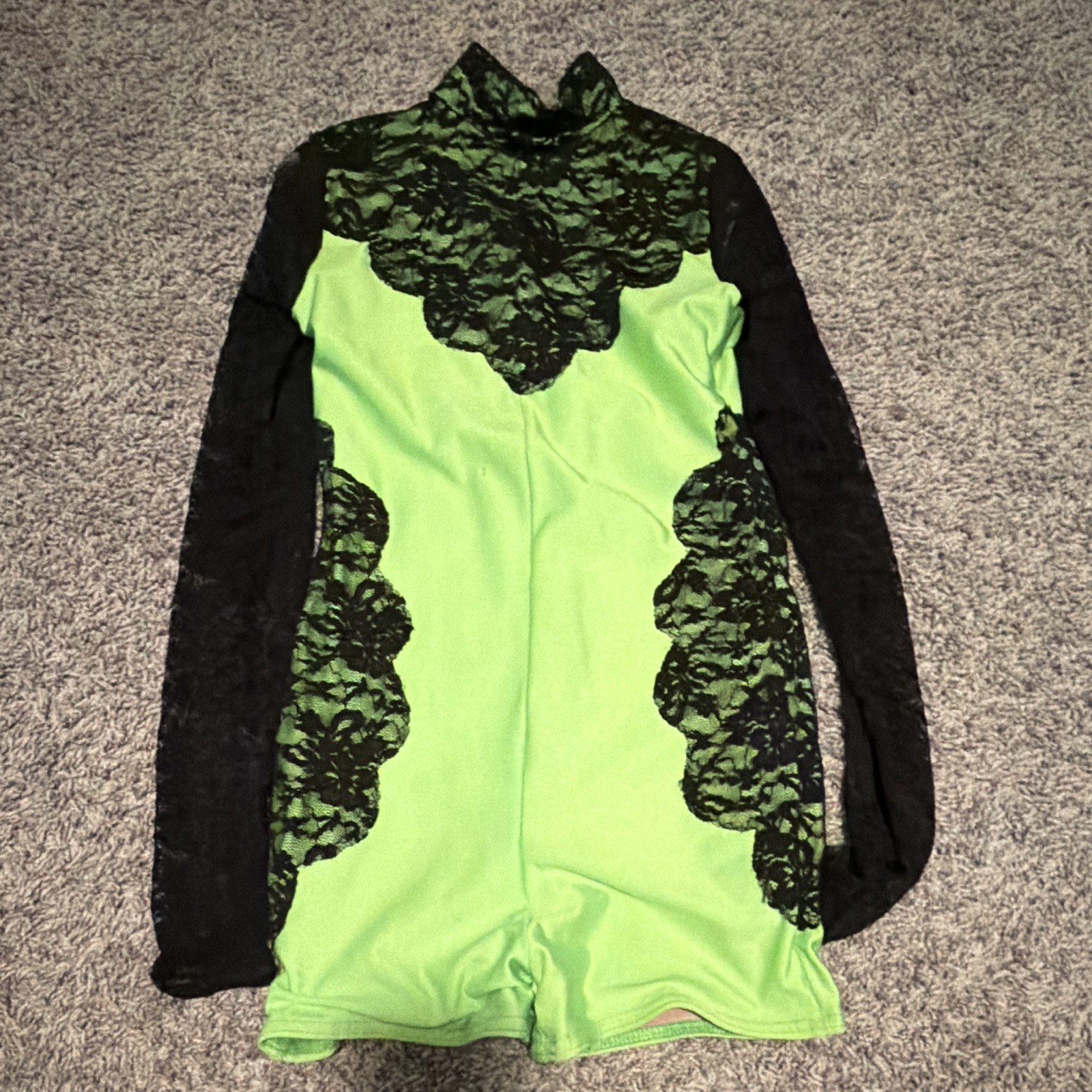 A Wish Come True 25252 Green Floral Lace Long Sleeve Dance Unitard Leotard