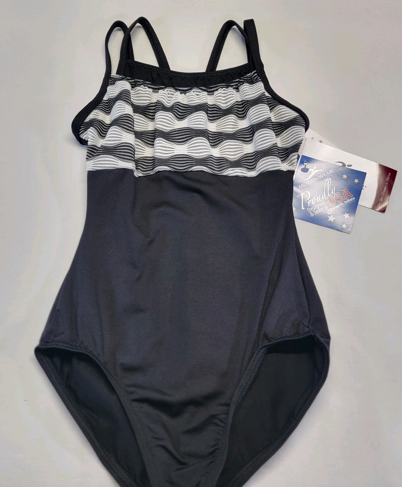 Motionwear Black & White Striped Dance Leotard Double Shoulder Straps SZ PA