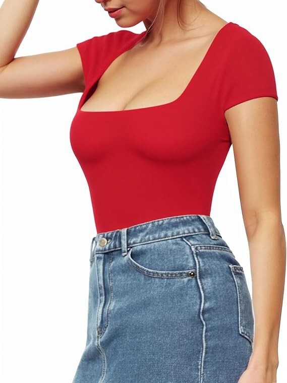 RED Leotard short Sleeve Nylon Spandex blend STRETCH Body Suit SMALL (4-6)