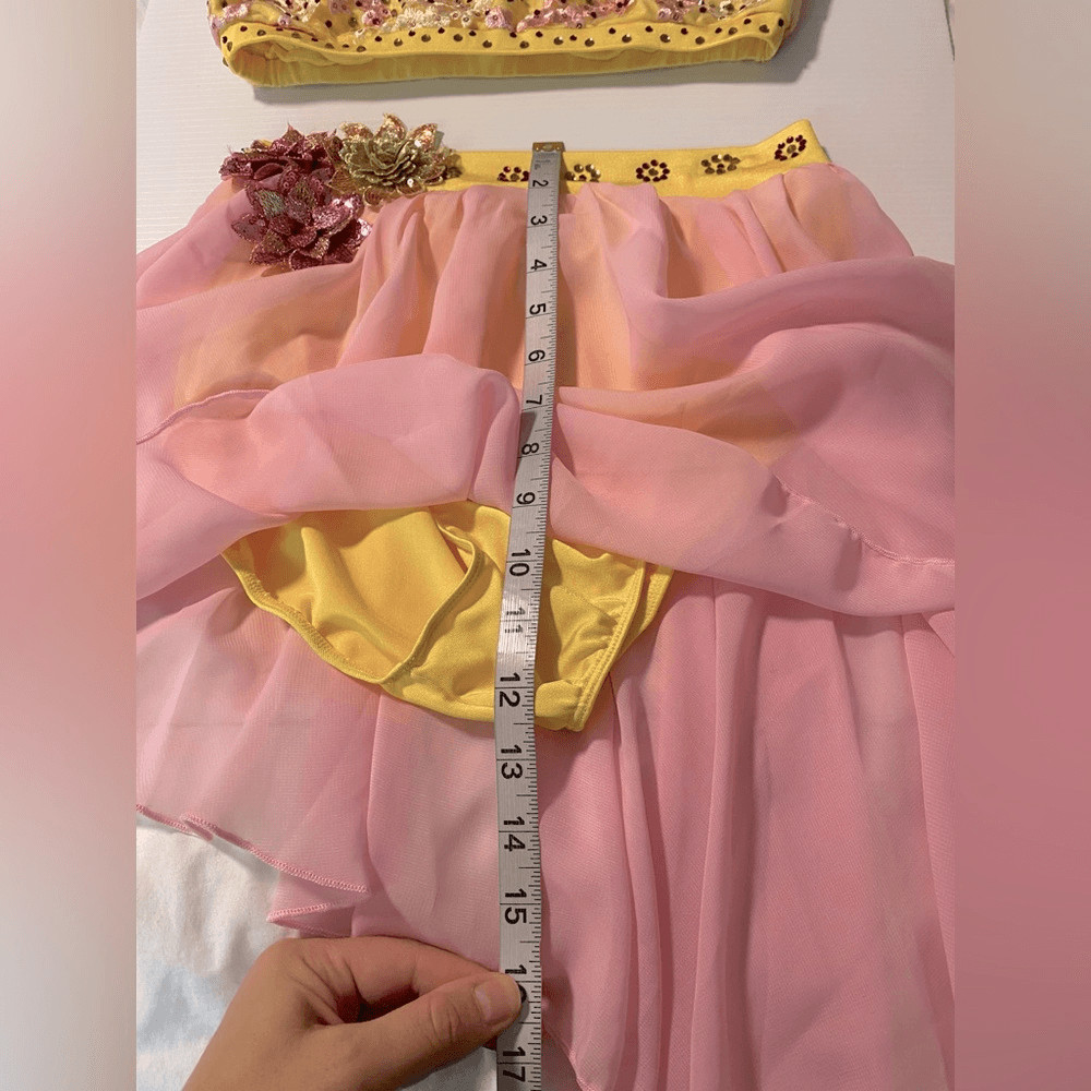 Glamour solo dance costume 5378 pastel yellow pink 2 piece lyrical skirt top MA