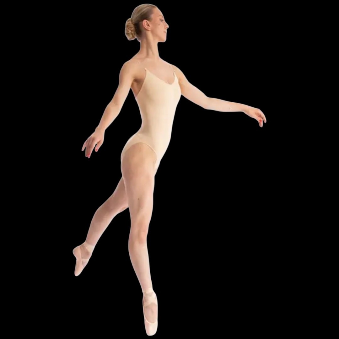 NWOT Capezio Nude Camisole-Style Leotard with Clear Transition Straps Sz Medium