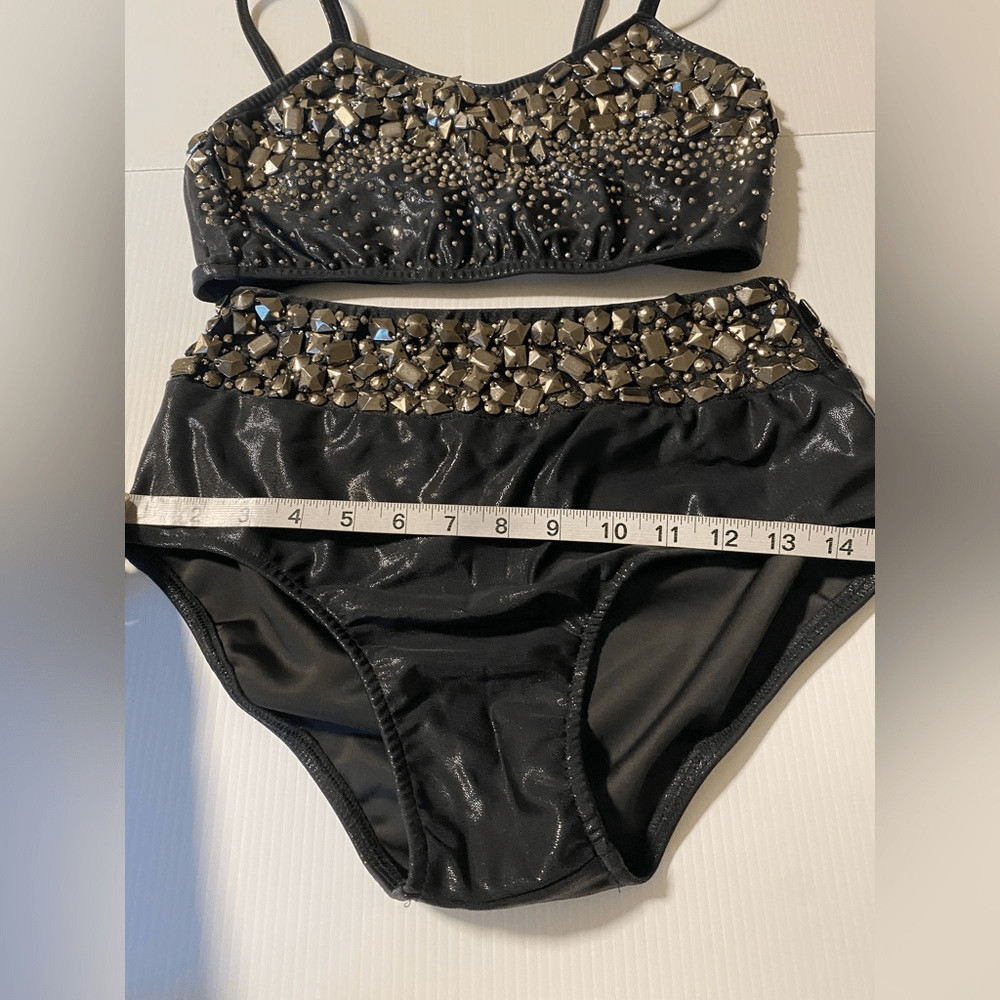 Glamour Dance solo costume mature faux leather studded rocker goth 2 piece LA