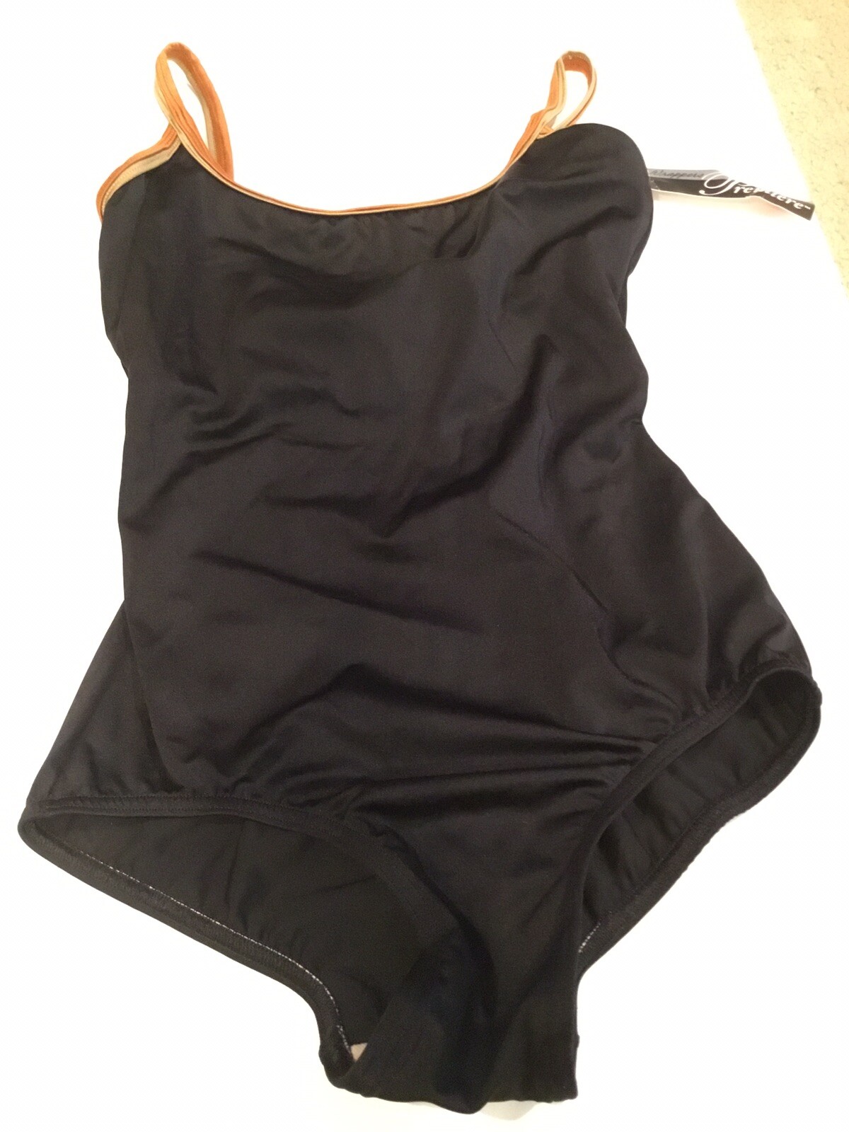 New, Women’s Body Wrappers Premiere Camisole Leotard, Black/Brown, Size Large